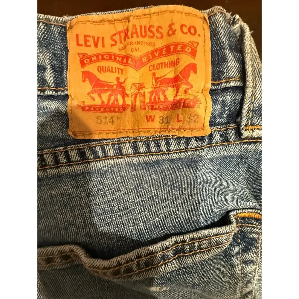 Levis 514 Mens 31x32 Light Wash Blue Denim Jeans Straight Fit Red Tab